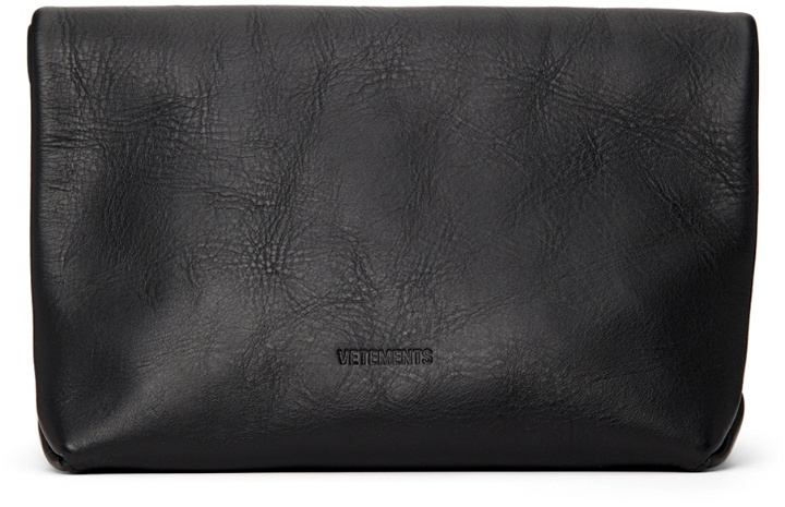 Photo: VETEMENTS Black Leather Classic Paper Bag Pouch