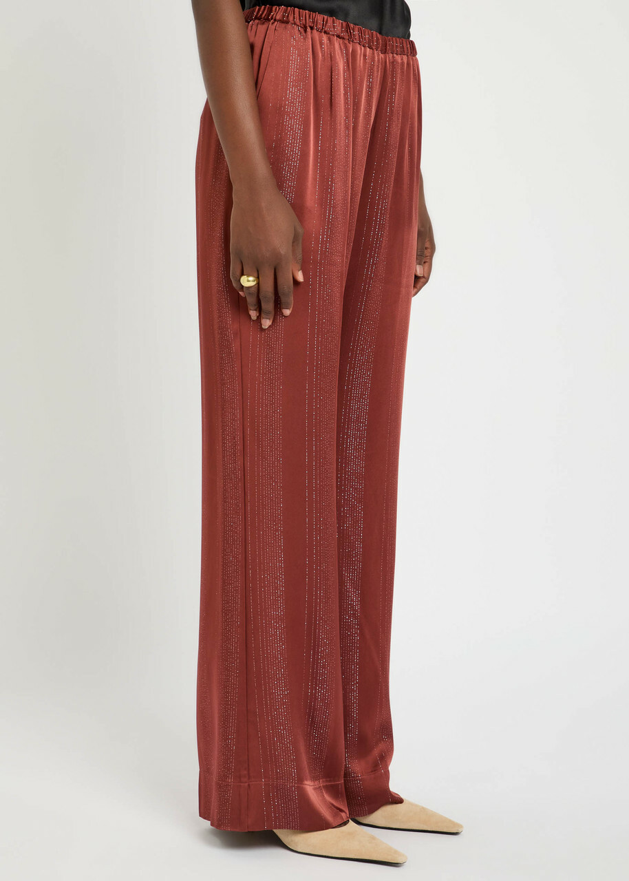 Forte_forte Metallic Satin Trousers Burgundy