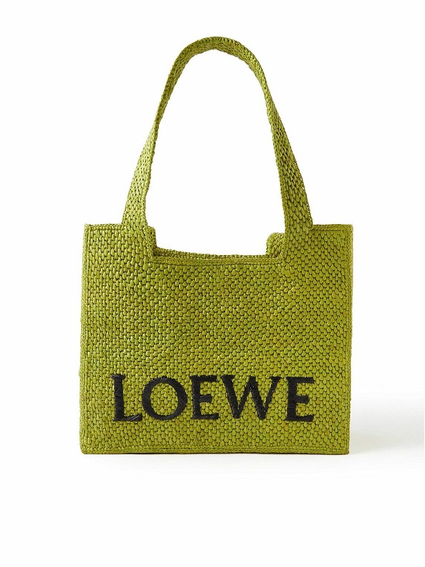 Photo: LOEWE - Paula’s Ibiza Font Medium Logo-Embroidered Raffia Tote Bag