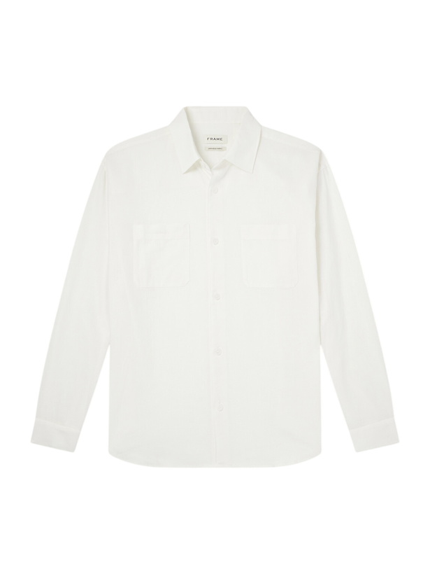 Photo: FRAME - Logo-Embroidered Cotton, Linen and Ramie-Blend Shirt - White