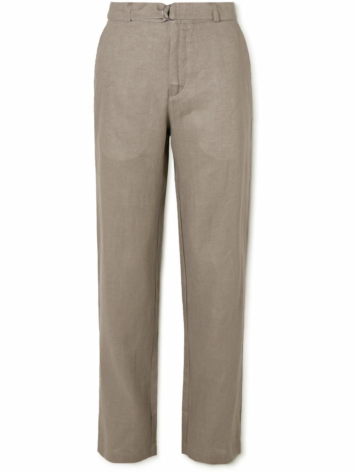 Photo: Oliver Spencer - Straight-Leg Belted Linen Trousers - Gray