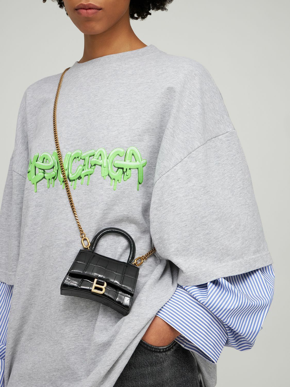 BALENCIAGA - Mini Hourglass Croc Embossed Leather Bag Balenciaga