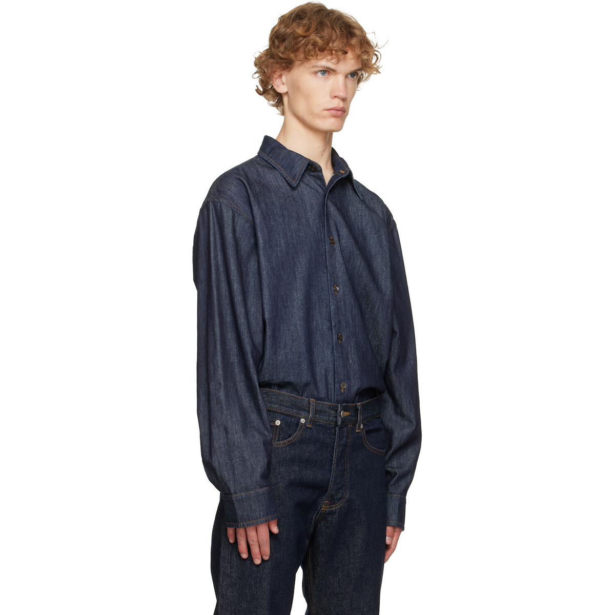 Dries Van Noten Blue Loose Denim Shirt