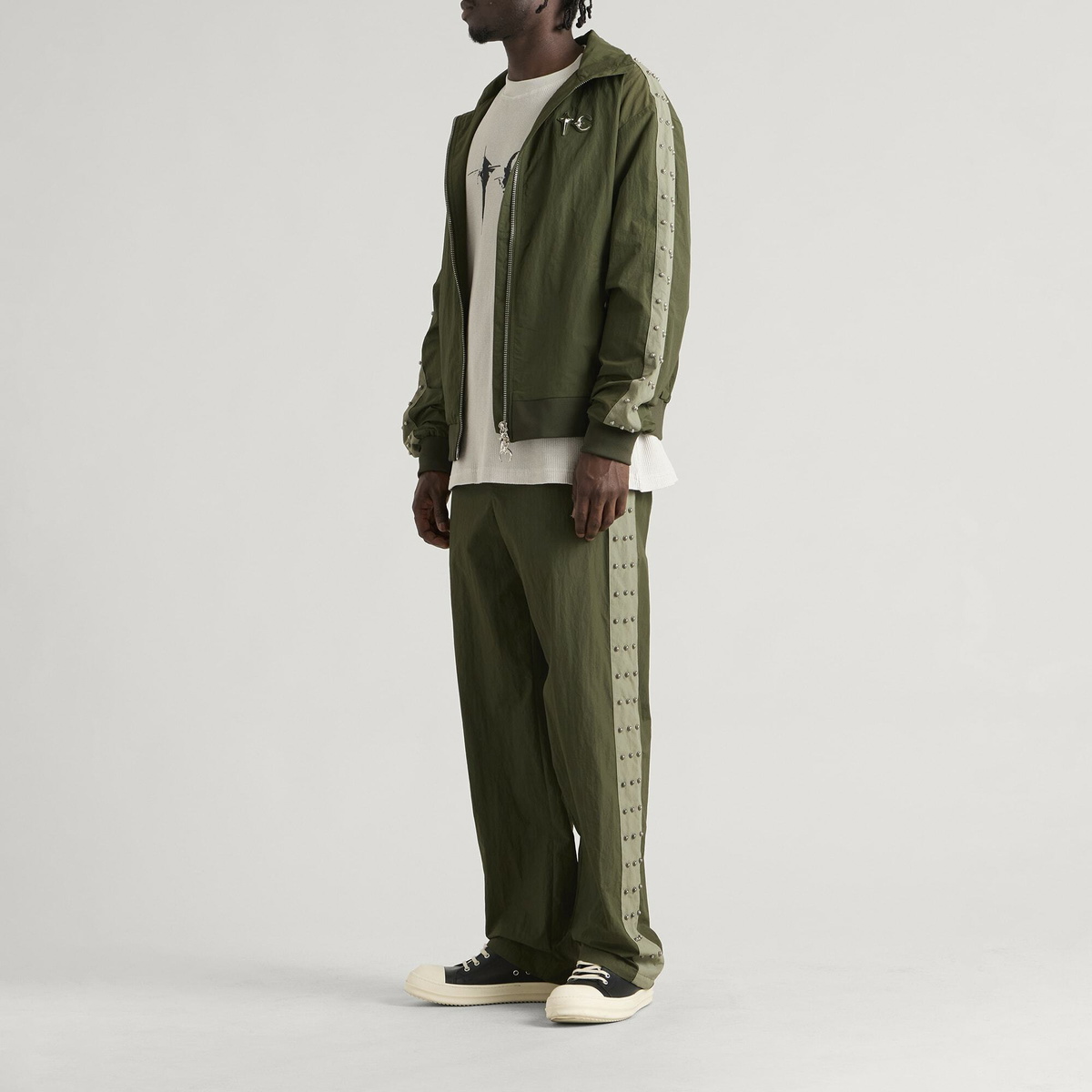 Thug Club Men's Triple Line Stud Track Pants in Khaki