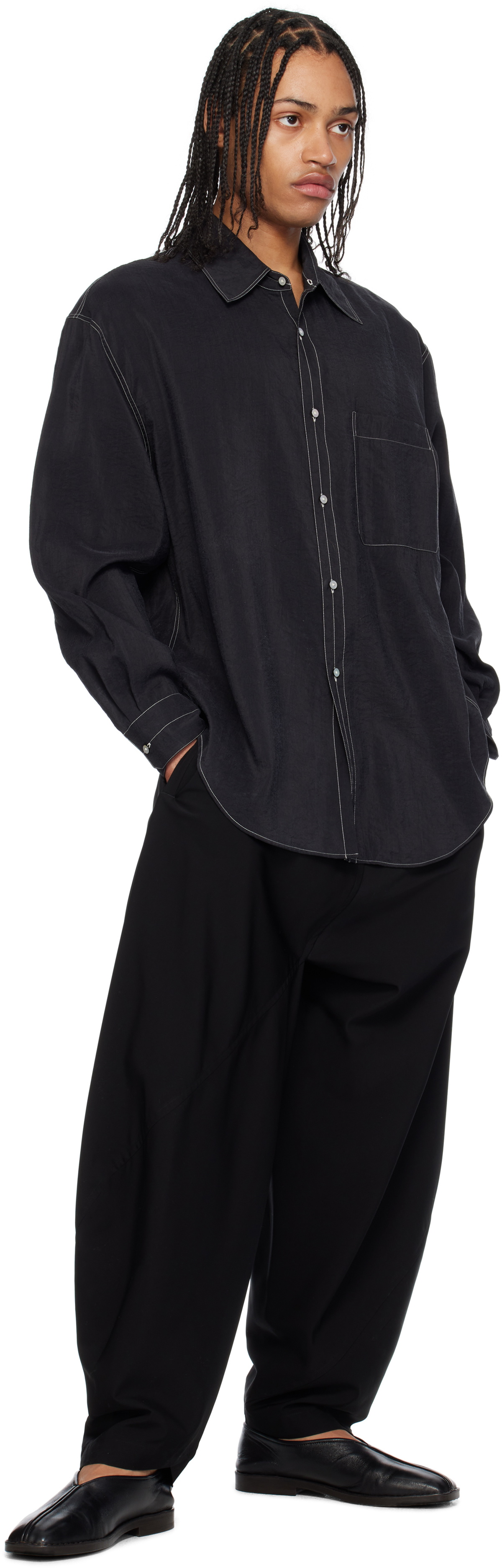 132 5. ISSEY MIYAKE Black Parallel Wrap Trousers