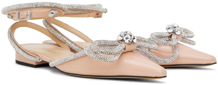 MACH & MACH Beige Double Bow Ballerina Flats