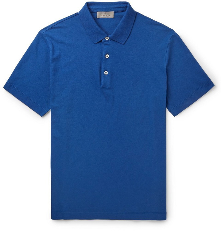 Photo: Canali - Stretch-Cotton Piqué Polo Shirt - Blue