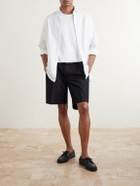3sixteen - Safari Straight-Leg Pleated Cotton-Poplin Shorts - Black