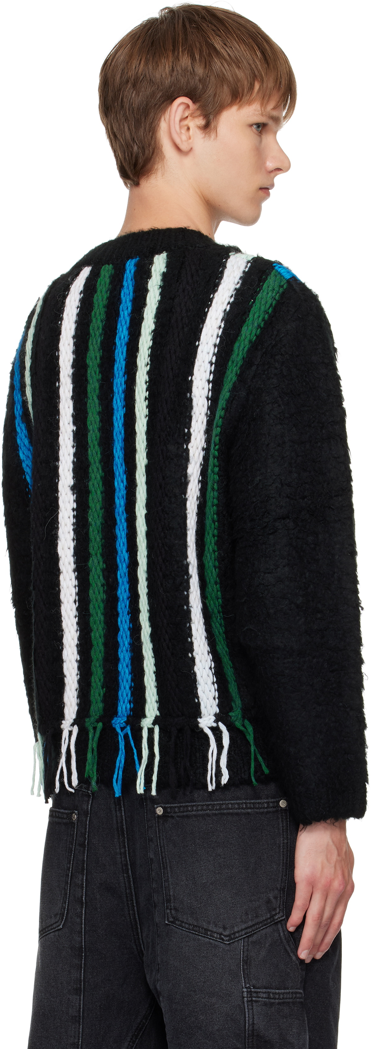 Andersson Bell Black V-Neck Reverse Stripe Sweater