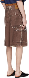 Marni Brown Screen-Printed Denim Cargo Shorts