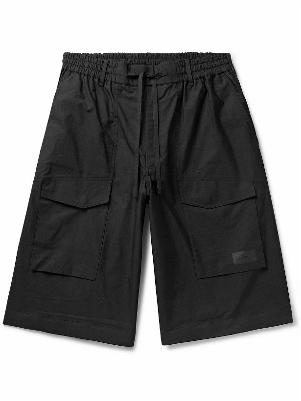 Photo: Y-3 - Wide-Leg Cotton-Blend Drawstring Cargo Shorts - Black
