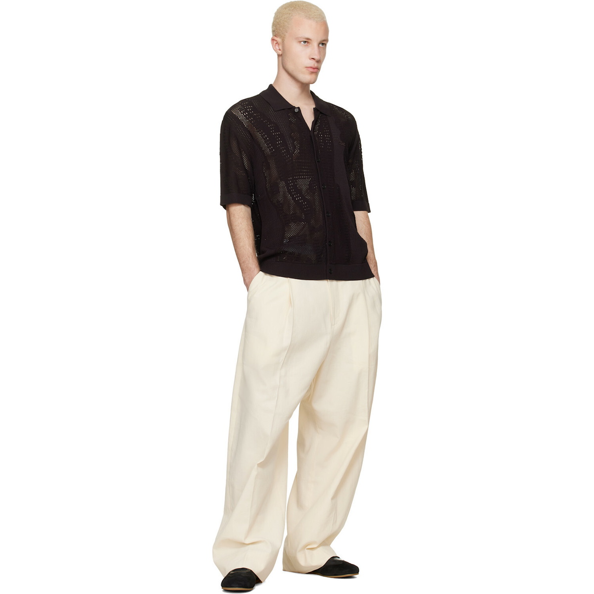 Lacoste Brown Lacy Knit Crocodile Shirt