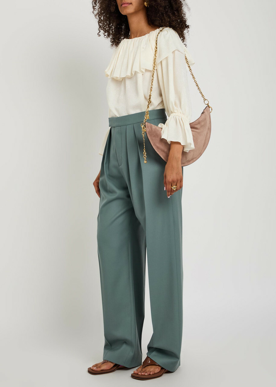 Chloe Pleated Straight-leg Wool Trousers Grey