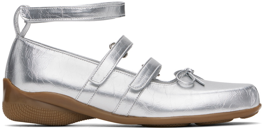 バレエシューズ [OPEN YY] STRAP BALLET FLAT: SILVER OPEN YY Silver Strap Ballerina Flats OPEN YY