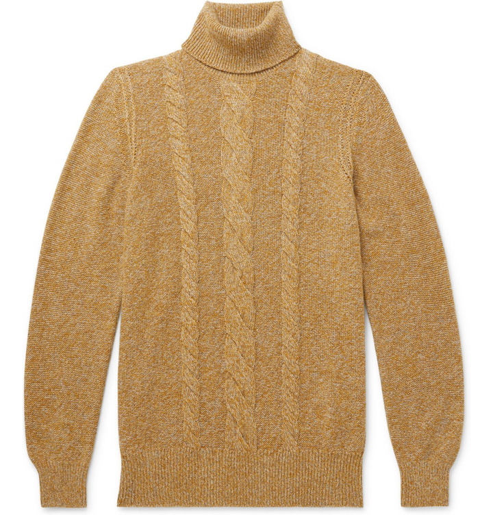 Photo: Loro Piana - Cable-Knit Mélange Baby Cashmere Rollneck Sweater - Yellow