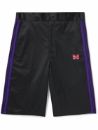 Needles - Wide-Leg Webbing-Trimmed Embroidered Twill Shorts - Black