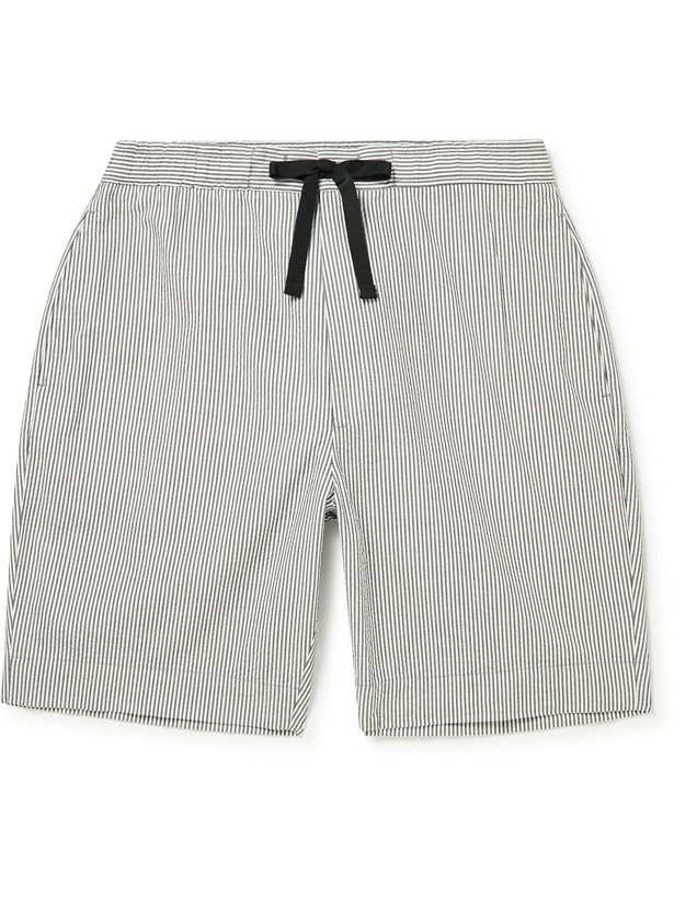 Photo: Officine Générale - Phil Straight-Leg Striped Cotton-Seersucker Drawstring Shorts - Gray