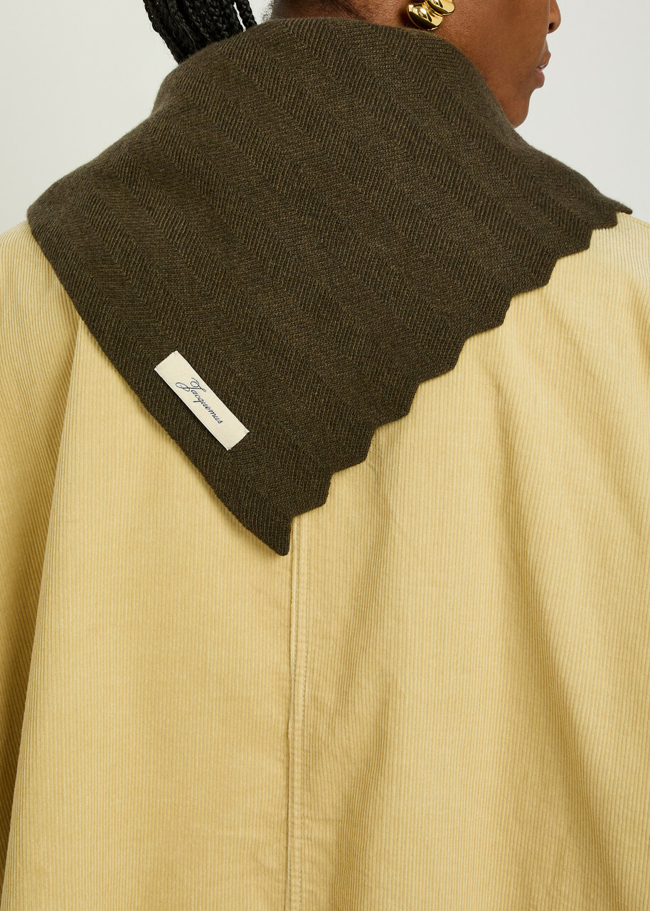 Jacquemus Le Chale Chevron Herringbone Wool and Cashmere-blend Scarf - Khaki - One Size