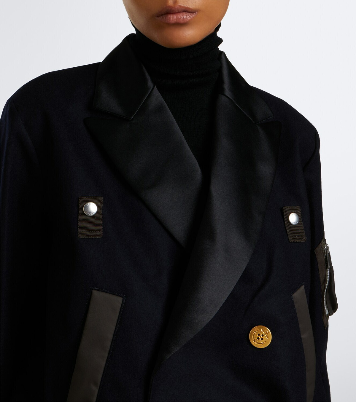 Sacai Paneled wool flannel and twill jacket
