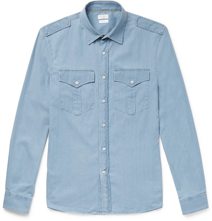 Photo: Brunello Cucinelli - Cotton-Chambray Shirt - Men - Light blue