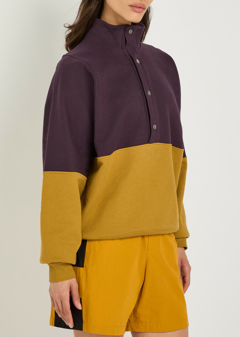 Saint Laurent Logo-embroidered Panelled Cotton Sweatshirt Brown