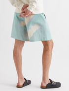 JW Anderson - Logo-Embroidered Printed Linen Drawstring Shorts - Blue