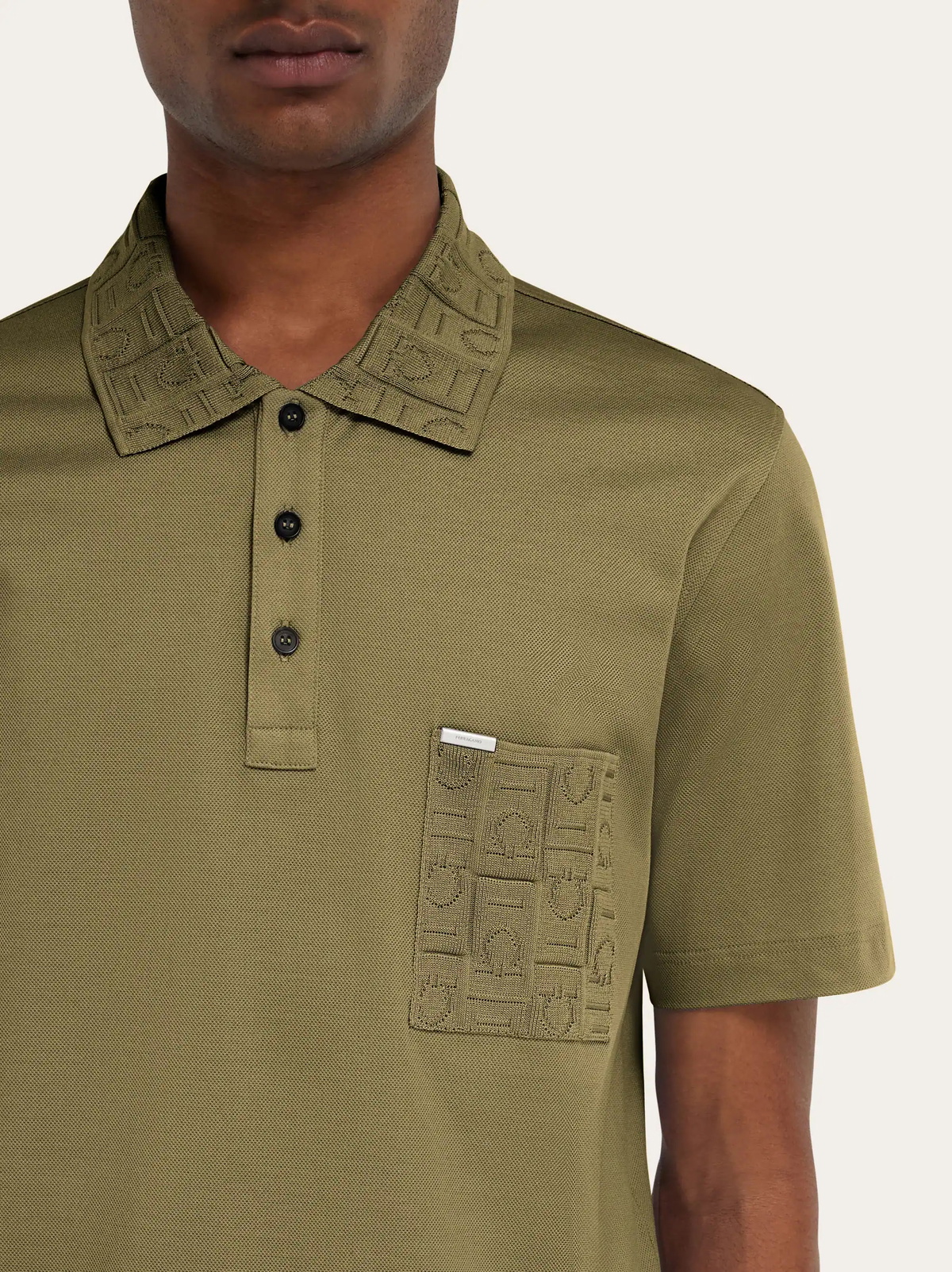 Ferragamo Mens Short-sleeved polo shirt with pocket detail in Green