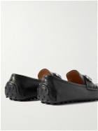 FERRAGAMO - Grazioso Embellished Full-Grain Leather Driving Shoes - Black