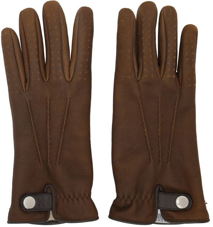 Photo: Brunello Cucinelli Brown Shearling Gloves