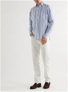 DRAKE'S - Slim-Fit Striped Linen and Cotton-Blend Shirt - Blue