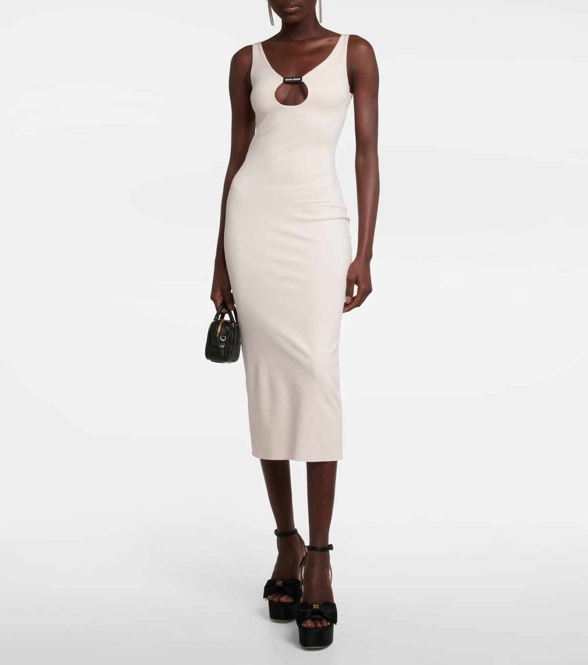 Miu Miu Logo cutout jersey midi dress