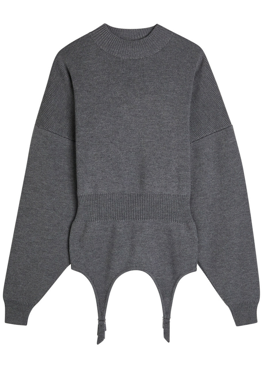 Jean Paul Gaultier Garter-embellished Wool Jumper Grey