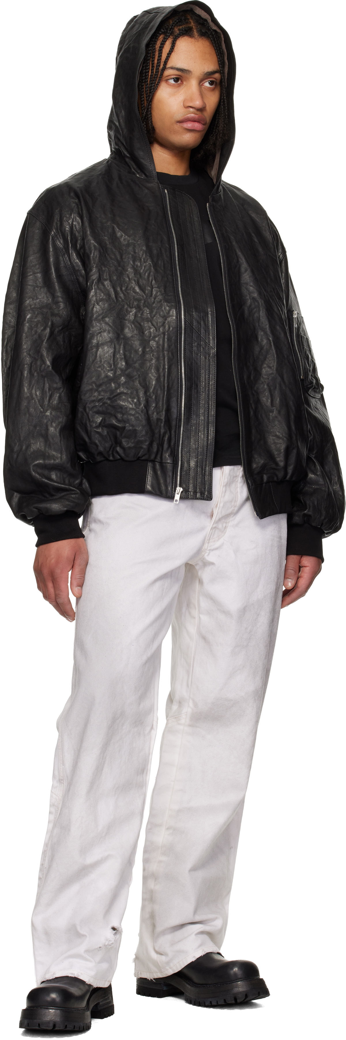 ALEXANDER DIGENOVA Black Leather Hooded Jacket