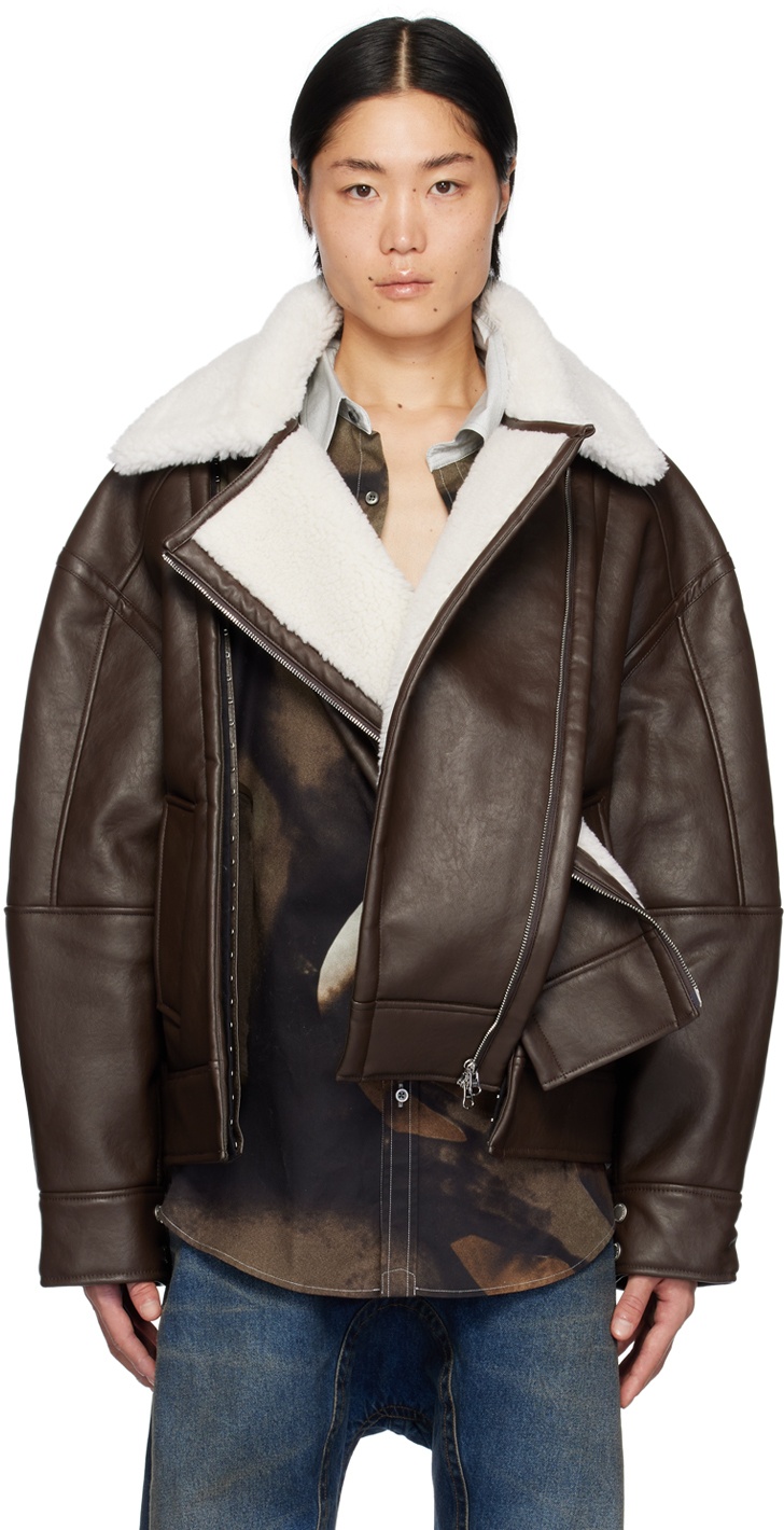 Y/Project Brown & Off-White Hook & Eye Faux-Shearling Jacket Y/Project