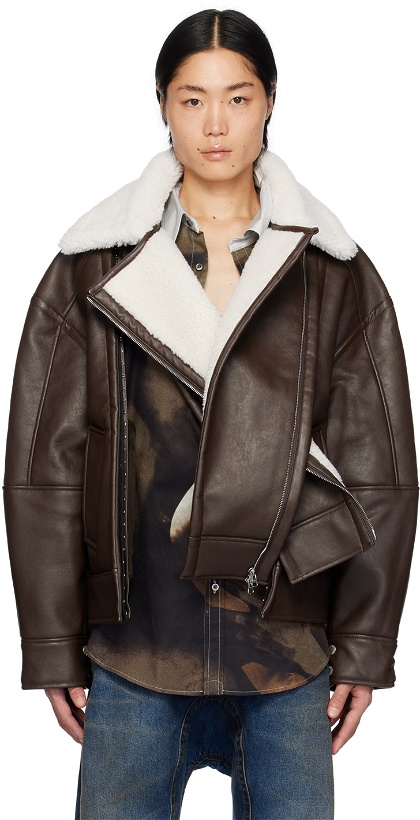 Photo: Y/Project Brown & Off-White Hook & Eye Faux-Shearling Jacket