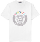 Versace - Slim-Fit Logo-Embroidered Printed Cotton-Jersey T-Shirt - White
