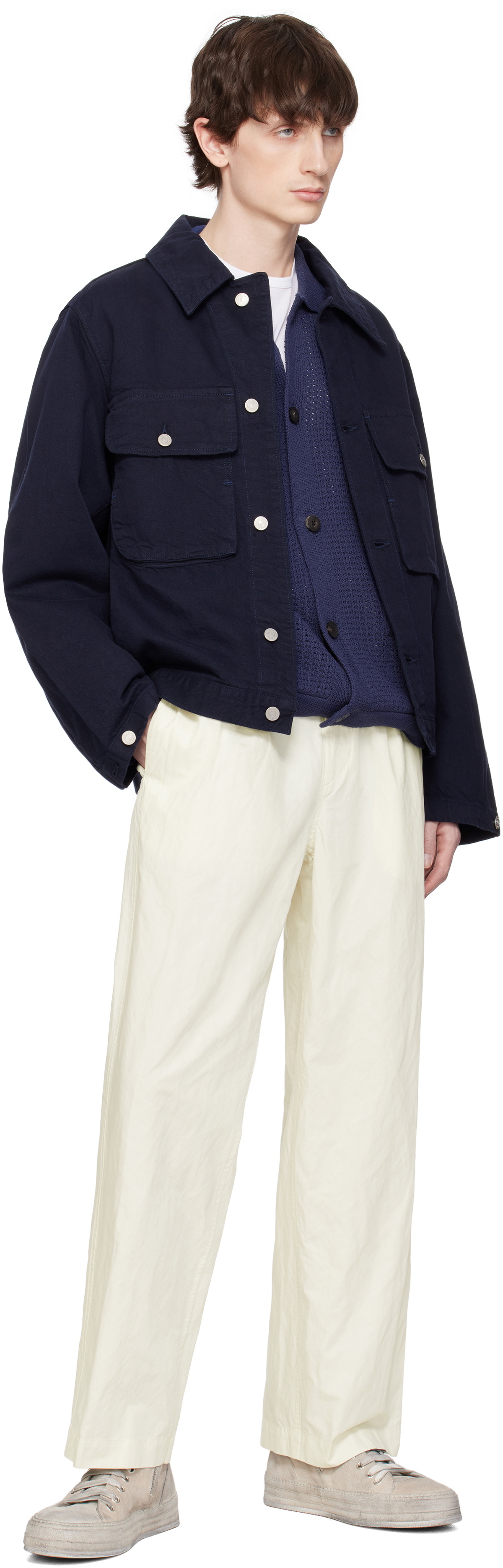 DOCUMENT Off-White Cotton Metal Tucked Trousers