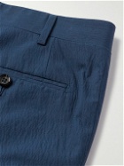 Canali - Tapered Cotton-Blend Seersucker Suit Trousers - Blue