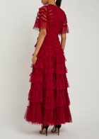 Needle & Thread Aviana Ruffled Embroidered Tulle Gown Red