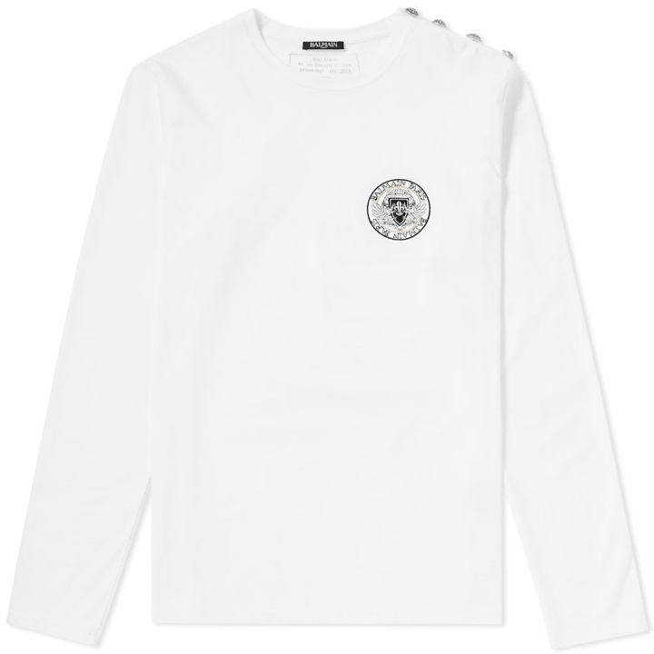 Photo: Balmain Long Sleeve Embroidered Chest Logo Tee White