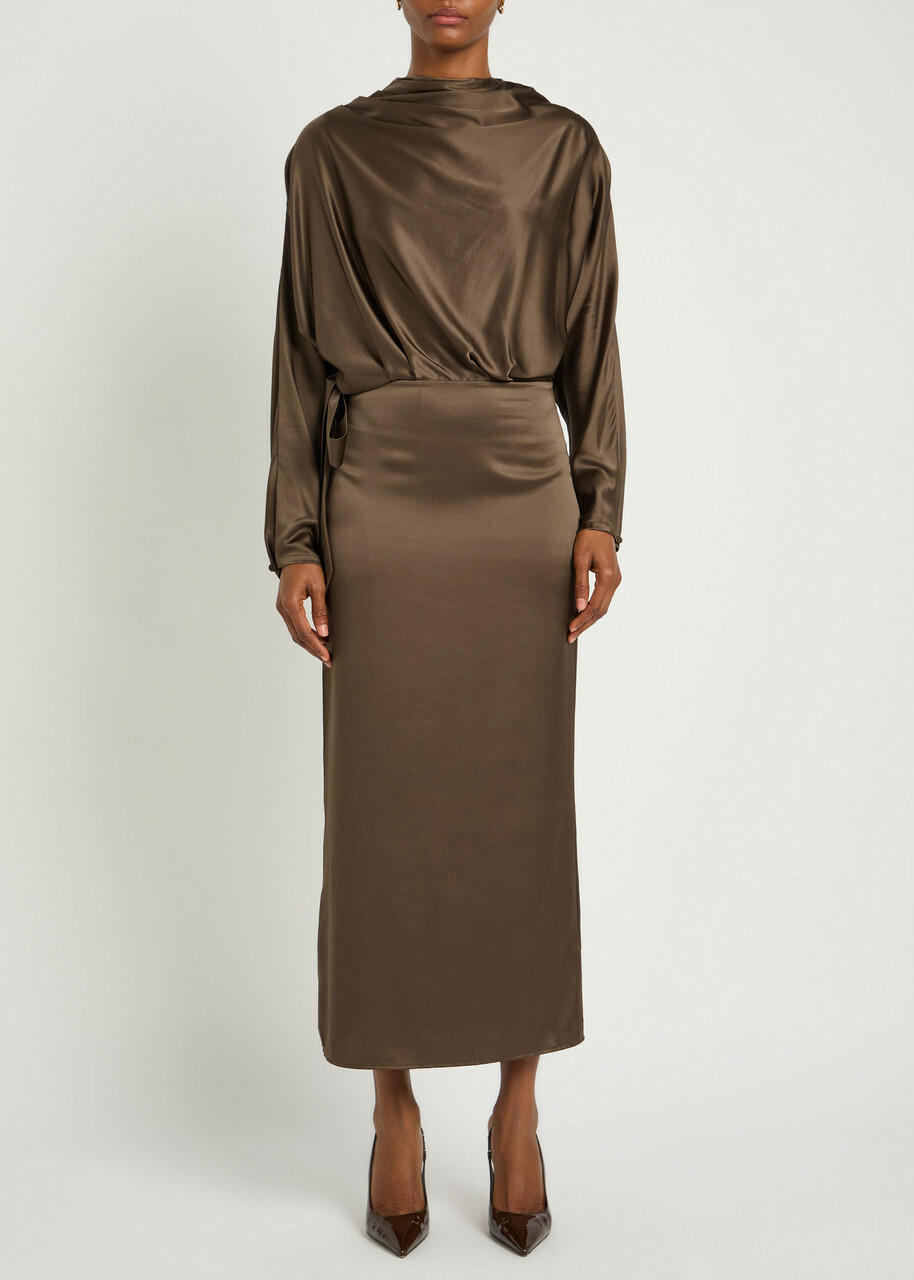 Staud Phoebe Draped Stretch-silk Dress Taupe