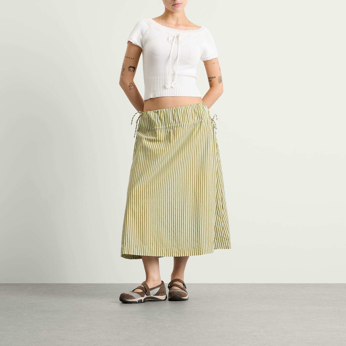 Damson Madder Women's Caspia Volume Midi Skirt in Basil