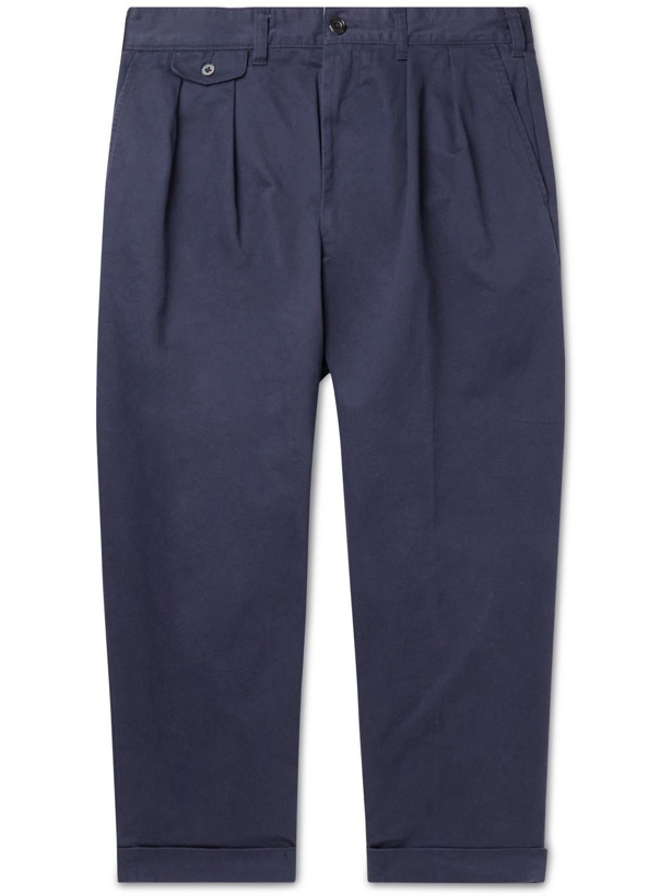 Photo: Beams Plus - Tapered Cropped Pleated Cotton-Blend Twill Trousers - Blue