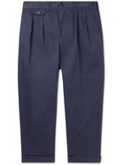 Beams Plus - Tapered Cropped Pleated Cotton-Blend Twill Trousers - Blue