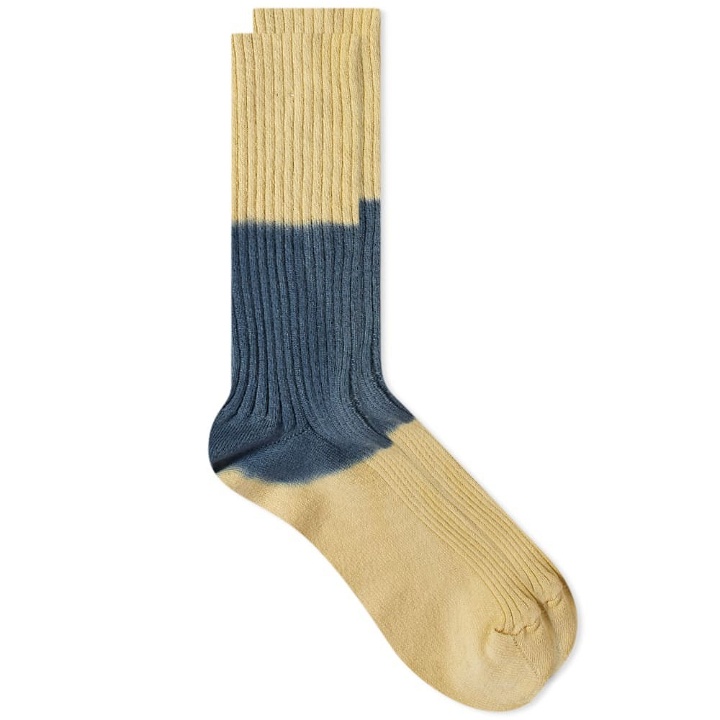 Photo: Auralee Men's Tie Dye Sock in Beige/Navy Dye
