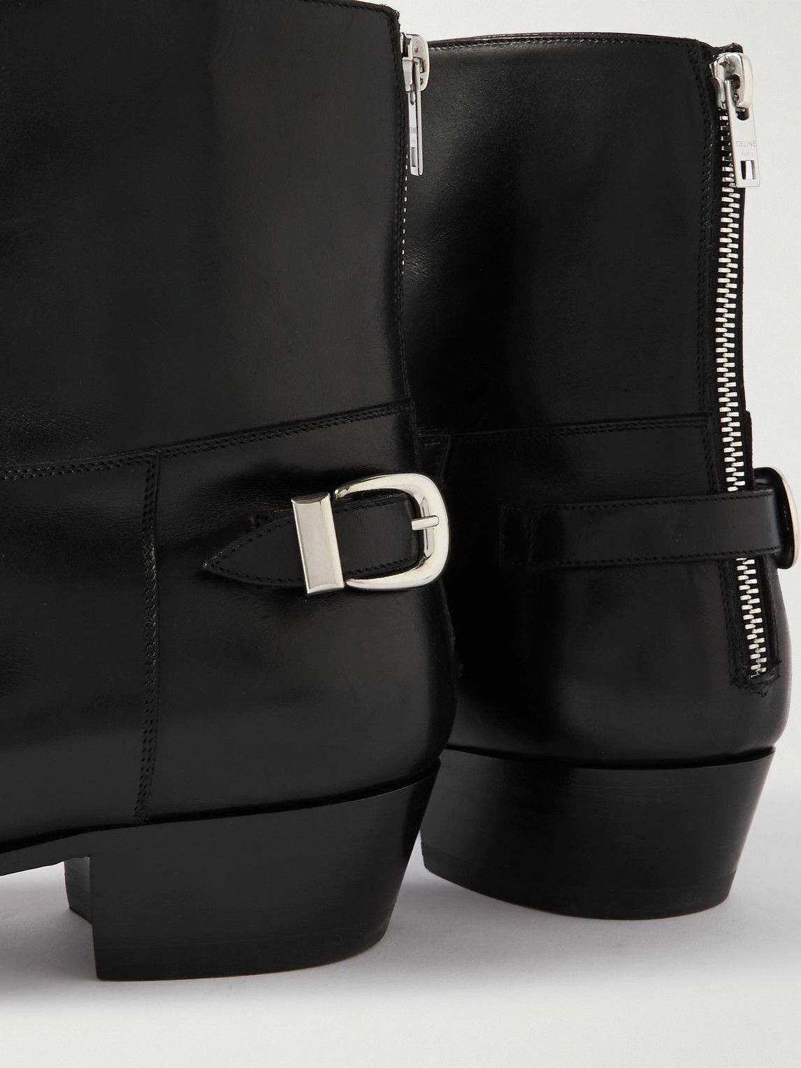 CELINE - Drugstore Buckled Leather Ankle Boots - Black