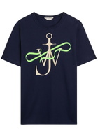 JW Anderson Ribbon Anchor Embroidered Cotton T-shirt Navy