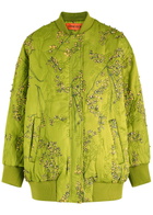 Stine Goya Floral-print Embellished Satin Bomber Jacket Green