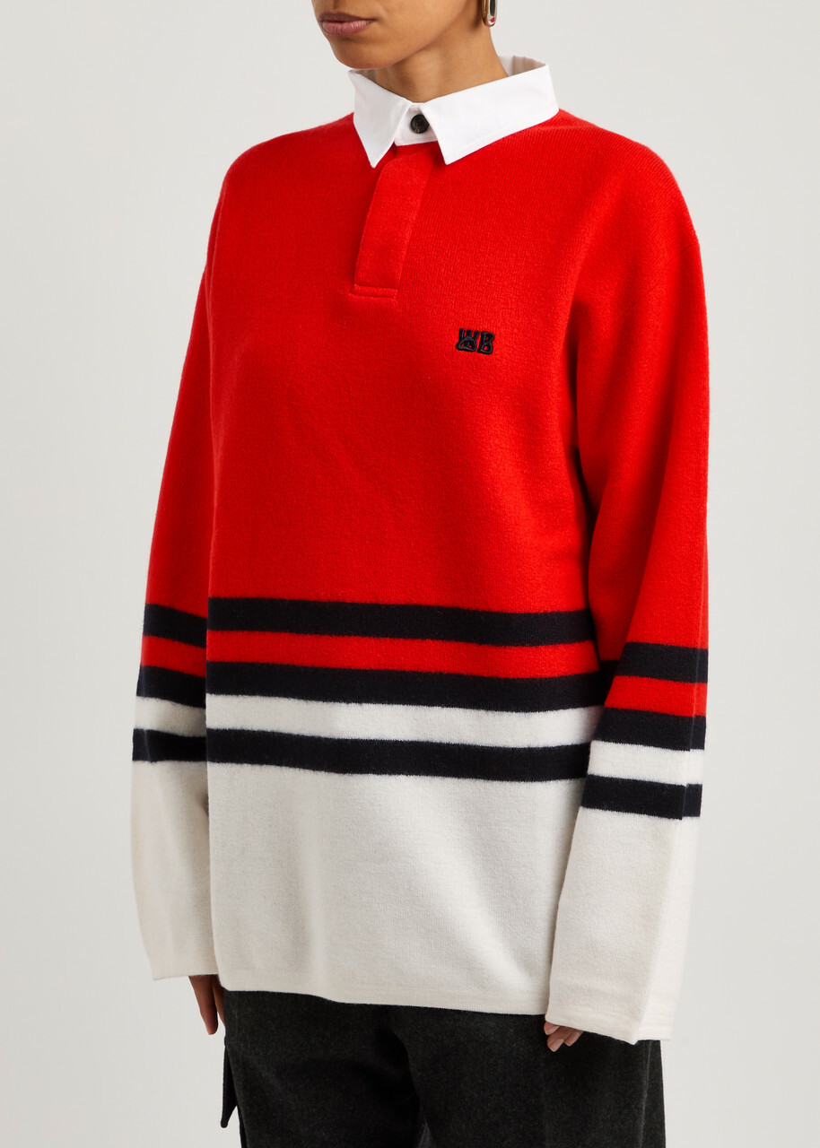 Wales Bonner Cypher Striped Wool Polo Shirt Multicoloured 1
