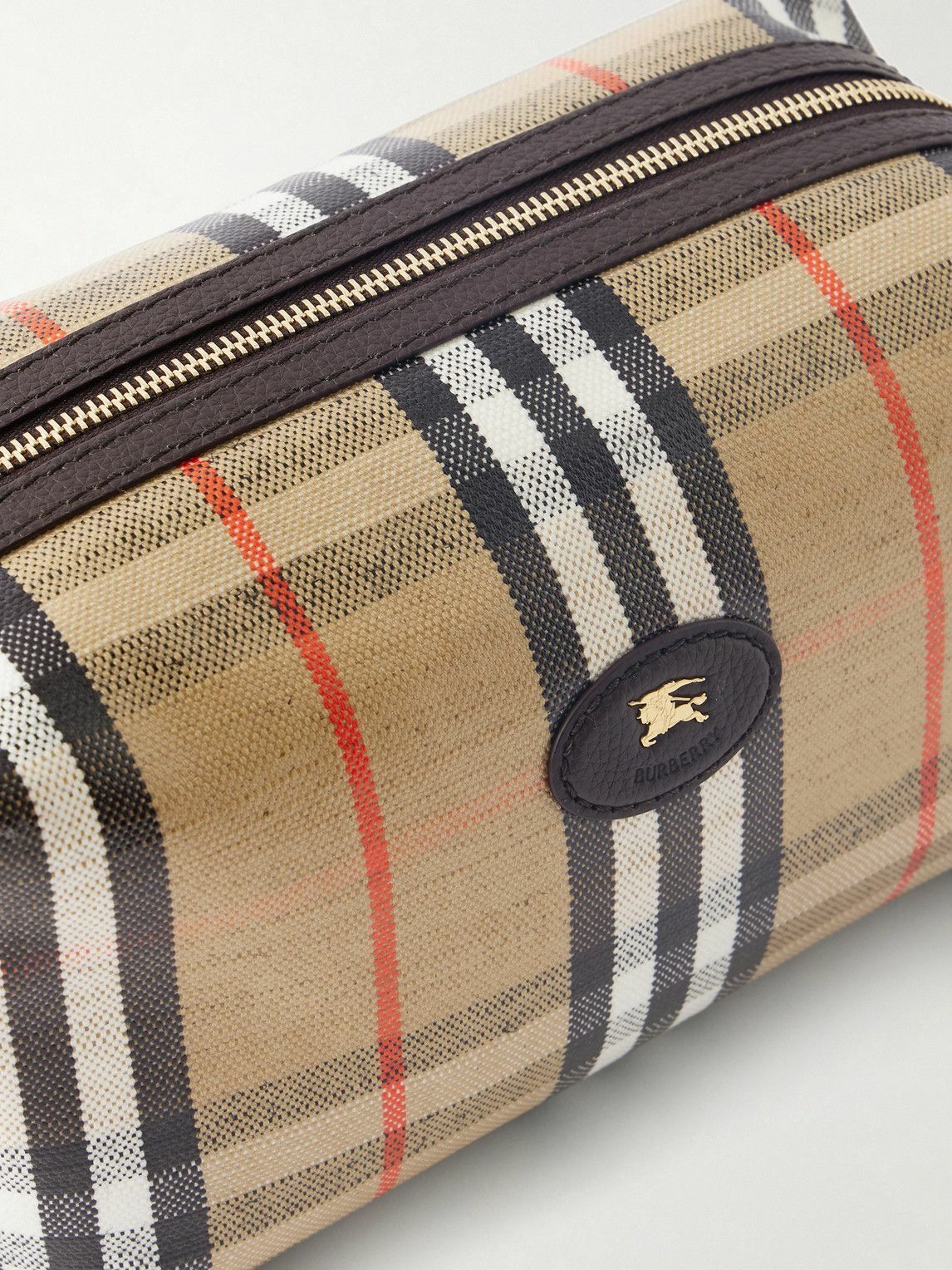 Burberry - Logo-Appliquéd Leather-Trimmed Checked Coated-Canvas Wash Bag